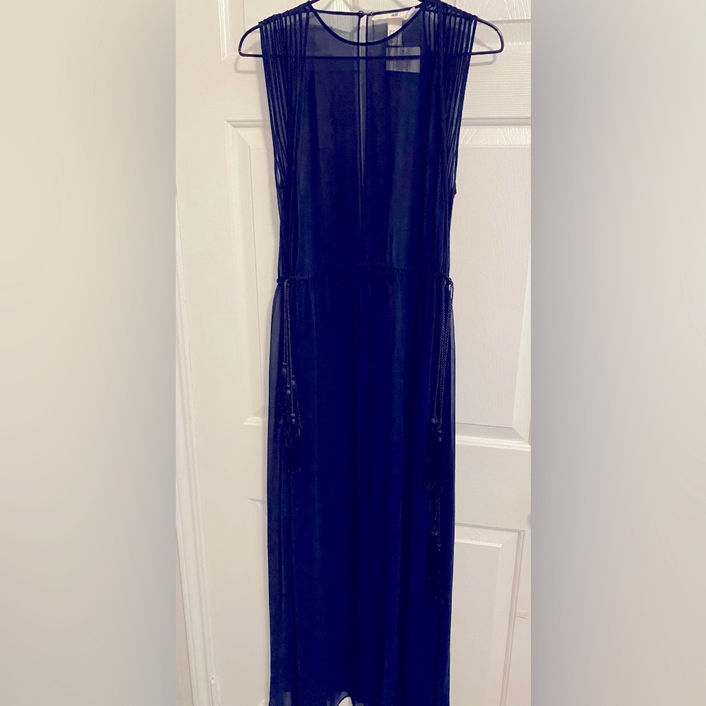 NWT H&M Long Sheer Navy Blue Dress / Coverup Size 6